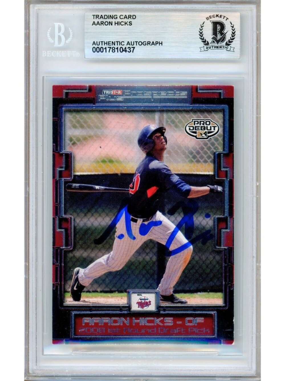 Aaron Hicks Signed 2008 Tristar Prospects Plus #13 Slabbed Card